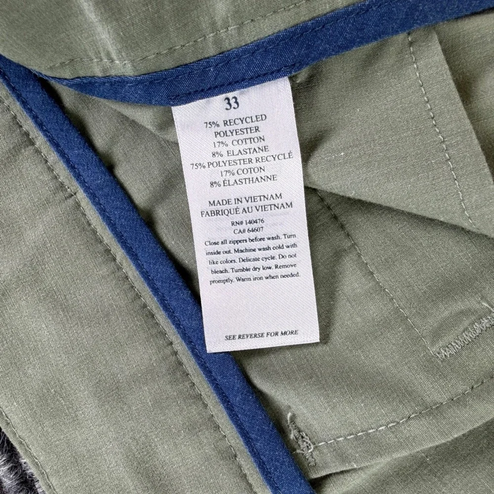 Faherty All Day Short Men 33 Green Hybrid Stretch Chino Outdoors Hike Climb Fish